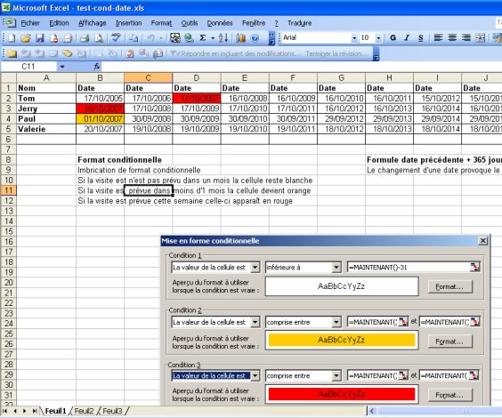 exemple date excel