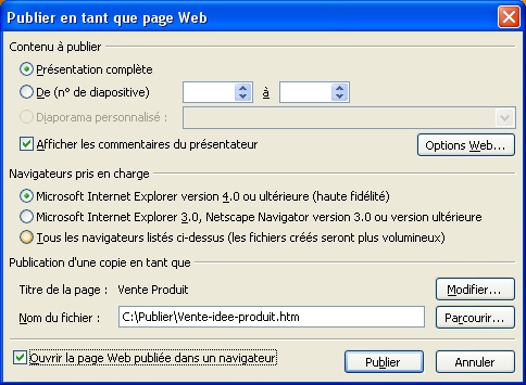 Publier page Web